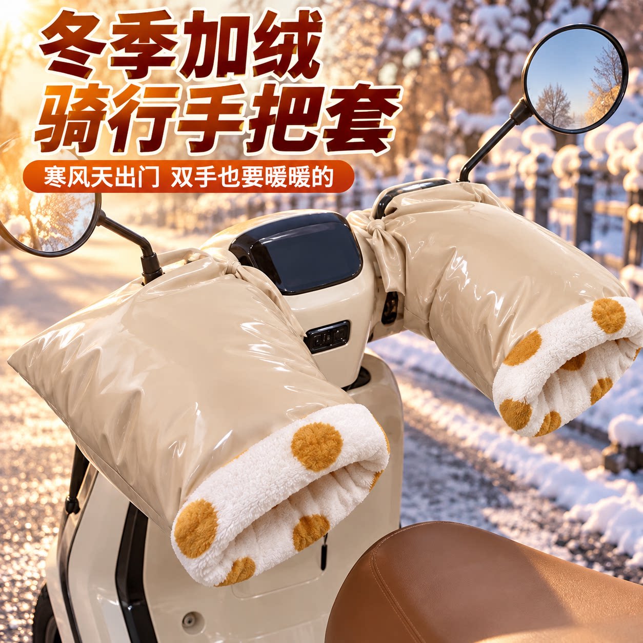 电动车摩托车冬季手把套水晶覆钢化膜保暖手套防水防风护手罩把套