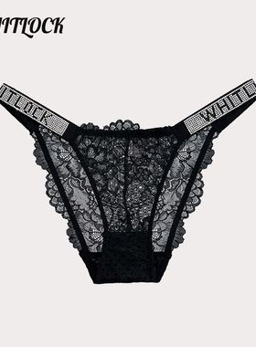 WHITLOCK 欧美性感纯欲蕾丝黑色水钻内裤女2025新款高级感三角裤