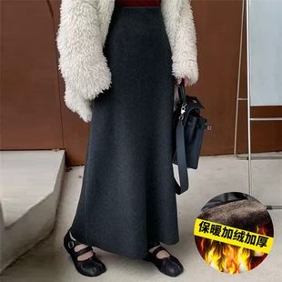  微胖女生醋酸羊绒半身裙秋冬显瘦A字裙高级感垂感中长款伞裙女