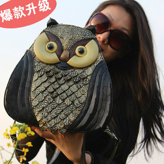 猫头鹰包包手提包双肩背包复古黑色韩版潮包创意机车单肩斜跨特价
