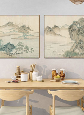 新中式壁画湖山春暖图山水装饰画客厅挂画靠山办公室字画聚财国画