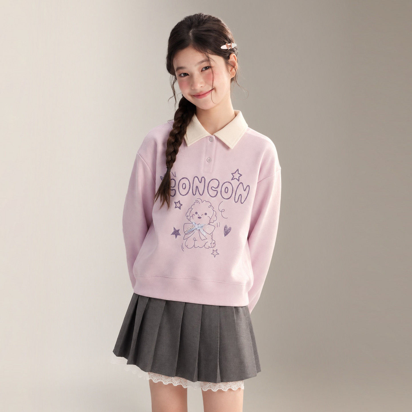 笛莎童装女童卫衣儿童秋季新款大童女孩小学生撞色翻领polo上衣