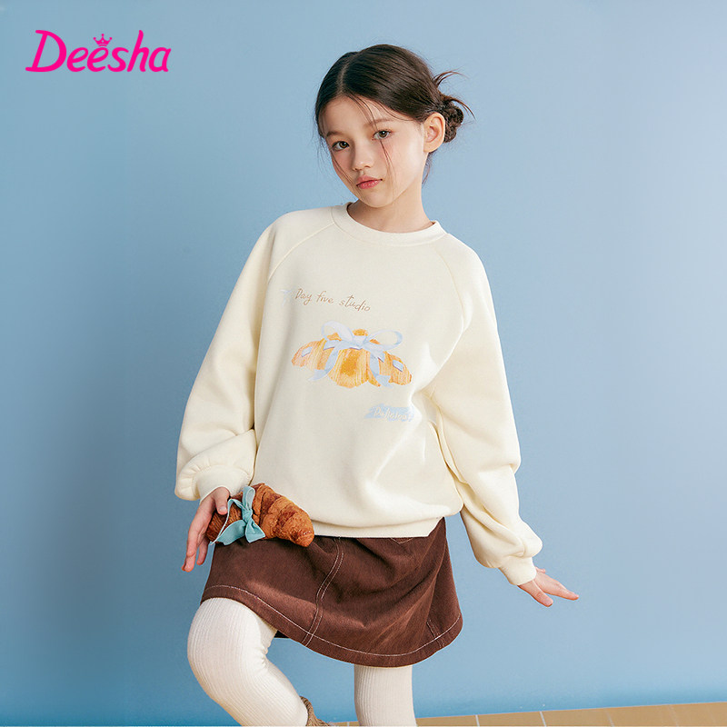 笛莎官方旗舰童装女童加绒卫衣冬季新款大童女孩儿童加厚保暖上衣