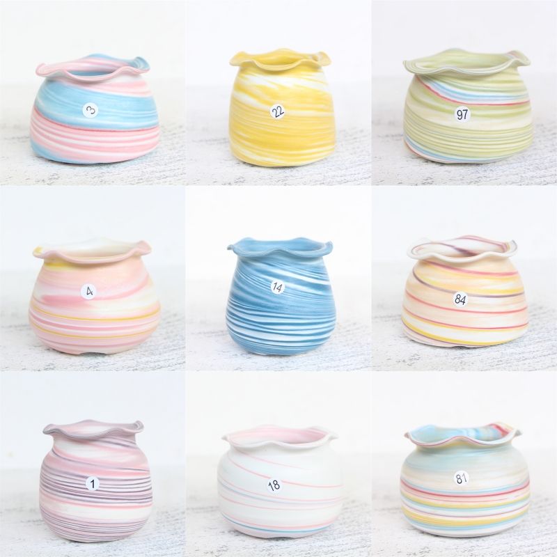 景德镇白泥手工搅胎马卡龙中小号彩虹花边控型可爱爱喵多肉花盆