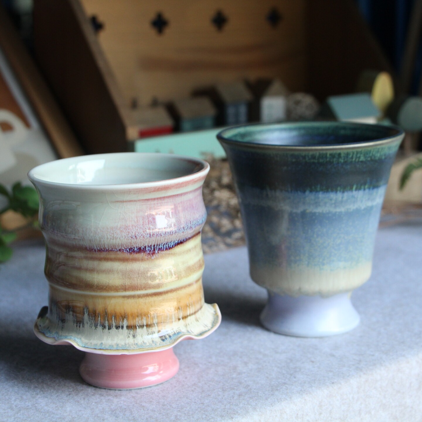 景德镇手工陶瓷流釉透气个性可爱裙边高脚杯小绿植老桩多肉花花盆