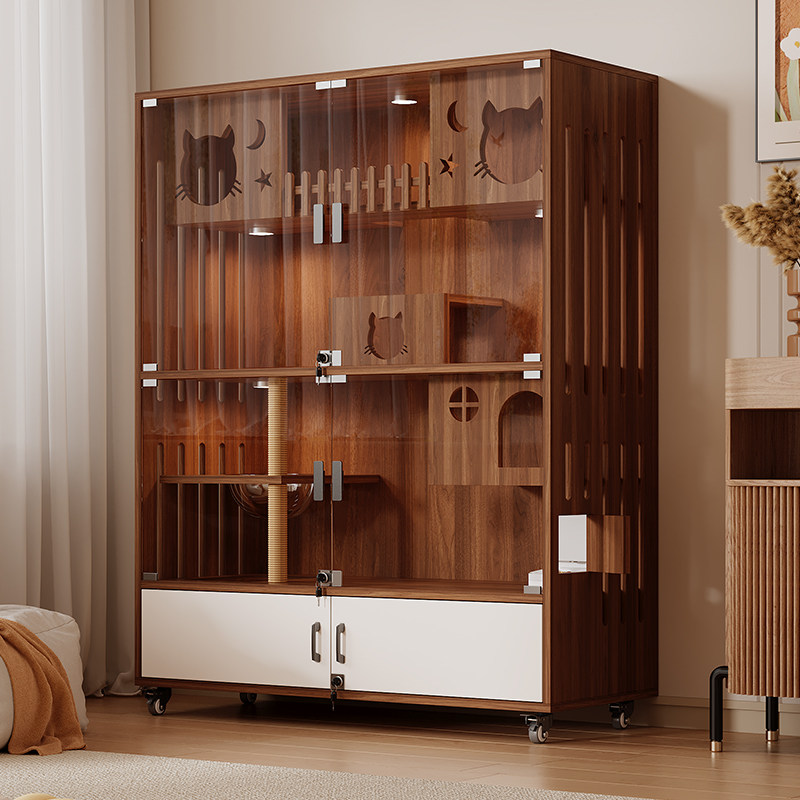 猫笼子实木家用室内猫窝猫屋厕所一体超大猫房猫舍豪华猫柜猫别墅