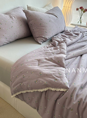 赫拉小姐｜复古温柔紫色碎花全棉针织棉夏凉被软糯夏天空调被可机