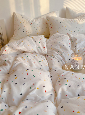圈圈圆圆甜甜｜ins彩色点点全棉针织棉四件套简约白色裸睡床品1.8