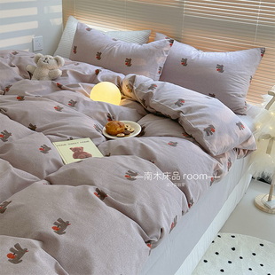 小小日常｜可爱卡通全棉磨毛四件套灰紫色加厚纯棉宿舍三件套1.5m