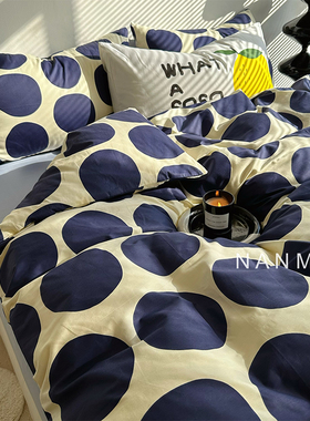 孤岛的鲸｜极简深蓝圆点纯棉四件套简约男生全棉宿舍床品1.5m1.8m