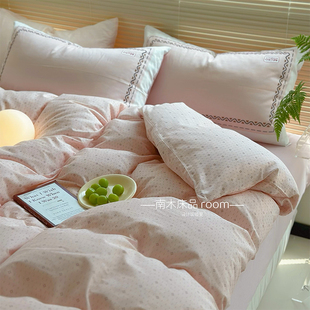 甜粉少女｜简约ins风全棉四件套温柔点点纯棉床品1.5m1.8m床笠款