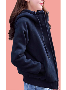 休闲拉链连帽卫衣新款潮减龄显瘦宽松运动开衫外套女秋冬加绒加厚