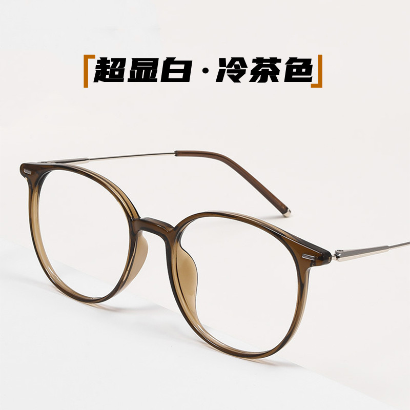 防蓝光圆形冷茶色眼镜框女近视超轻复古文艺平光韩版素颜可配度数