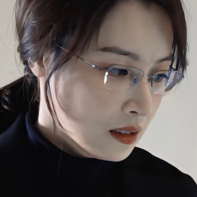 高启兰同款半框眼镜框可配近视度数超轻纯钛斯文商务眼睛框镜架女