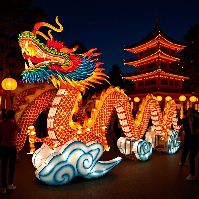中国风龙灯发光大型花灯彩灯节庆装饰龙头天幕