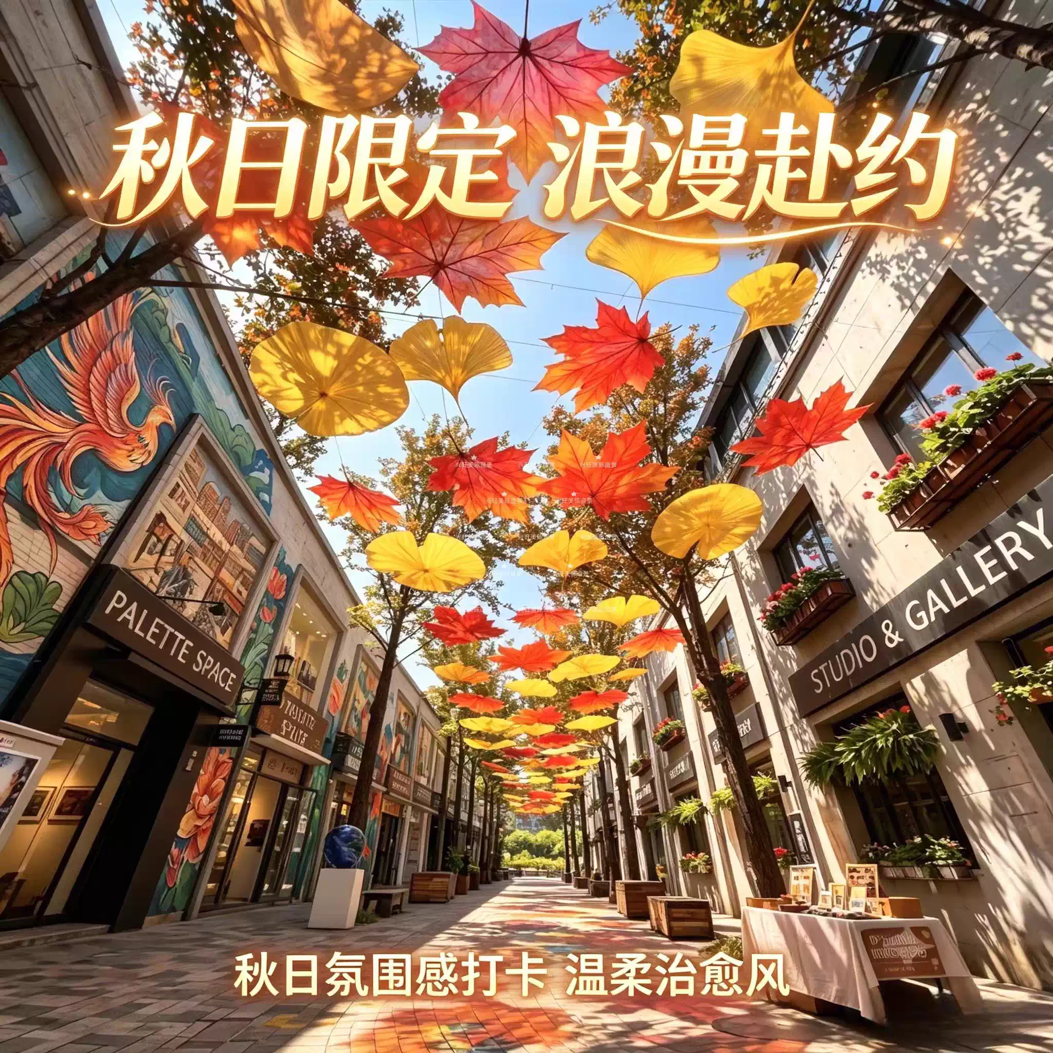 巨型枫叶银杏叶浪漫遮阳天幕秋季花灯