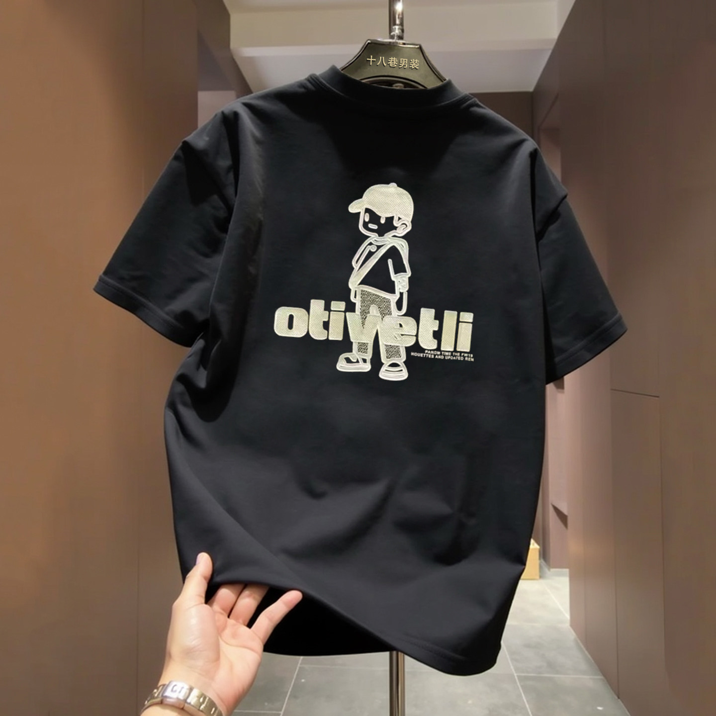 潮牌卡通人物印花短袖T恤男士宽松休闲圆领重磅纯棉百搭趣味上衣