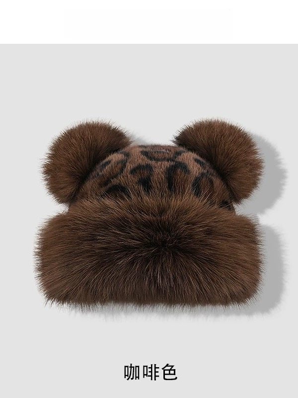 2026新款复古豹纹蒙古帽女冬季可爱小熊雷锋帽加厚保暖护耳毛绒帽