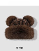 2026新款 可爱小熊雷锋帽加厚保暖护耳毛绒帽 复古豹纹蒙古帽女冬季