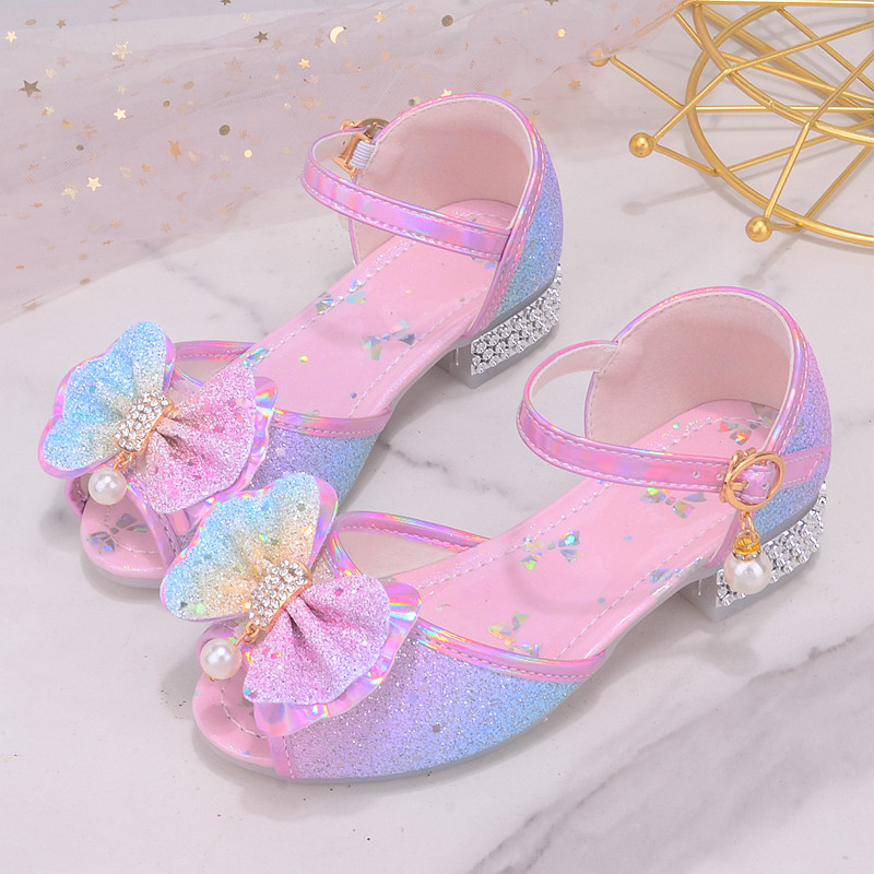 2025年新款夏季女童凉鞋公主鞋韩版时尚彩色女孩露趾鱼嘴儿童高跟