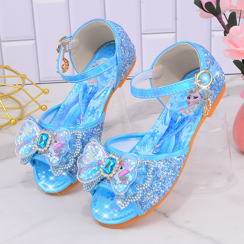 女童公主鞋夏季新款小女孩亮片凉鞋中大童软底可爱莎艾儿童水晶鞋