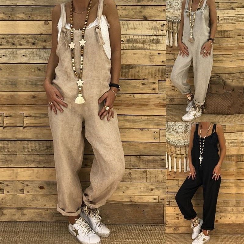 Explosive loose casual linen cotton one-piece bib