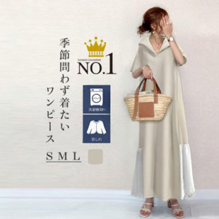 日系2023夏季新款连帽短袖V领纯色拼接荷叶裙摆中长款连衣裙女