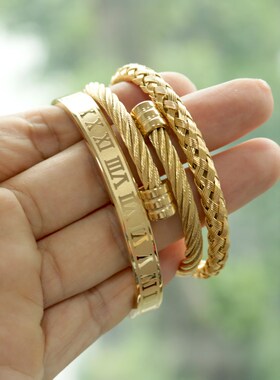 3pcs/Set Hot Men Titanium Steel Roman Numeral Bracelet Hors