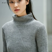 Oriental tối giản thiết kế thương hiệu phụ nữ gốc cao áo len cổ áo nữ lỏng lẻo sườn đan đan áo len đáy - Áo len