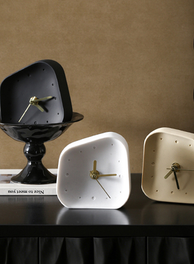 侘寂风北欧桌面摆件家具装饰现代简约静音桌面时钟客厅砂岩时钟