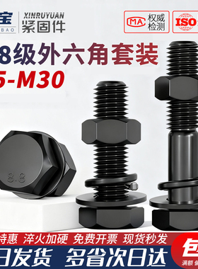 套装8.8级高强度外六角螺丝螺栓螺杆M5M6M8M10M12M14M16M18M20M22