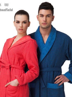 棉田千鸟格BR21011纯棉浴袍毛巾料男女情侣柔软舒适吸水全棉浴衣