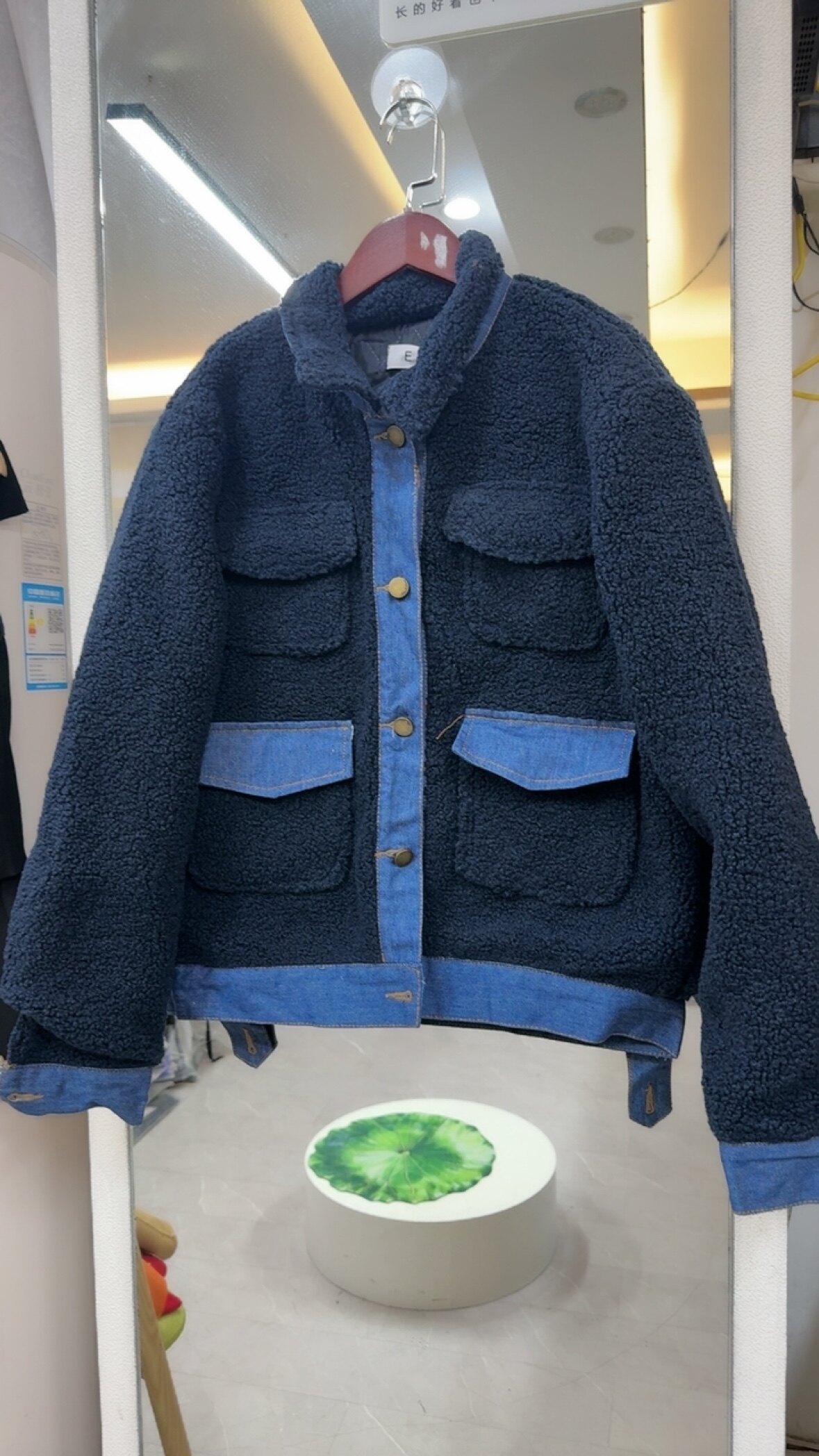 韩版宽松牛仔拼接羊羔毛外套女洛短外套
