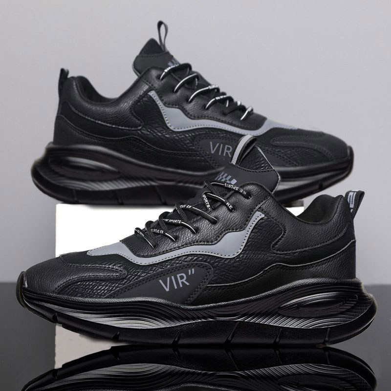 2026春季新款时尚百搭皮面运动休闲鞋男防滑耐磨户外跑步情侣鞋女