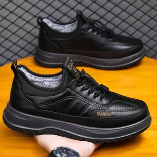 百搭防滑中老年爸爸鞋 男加绒保暖运动休闲鞋 皮面雪地靴子 棉鞋 冬季