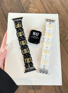 六字真言串珠表带适用苹果watch56789S10手表腕带Apple手表带