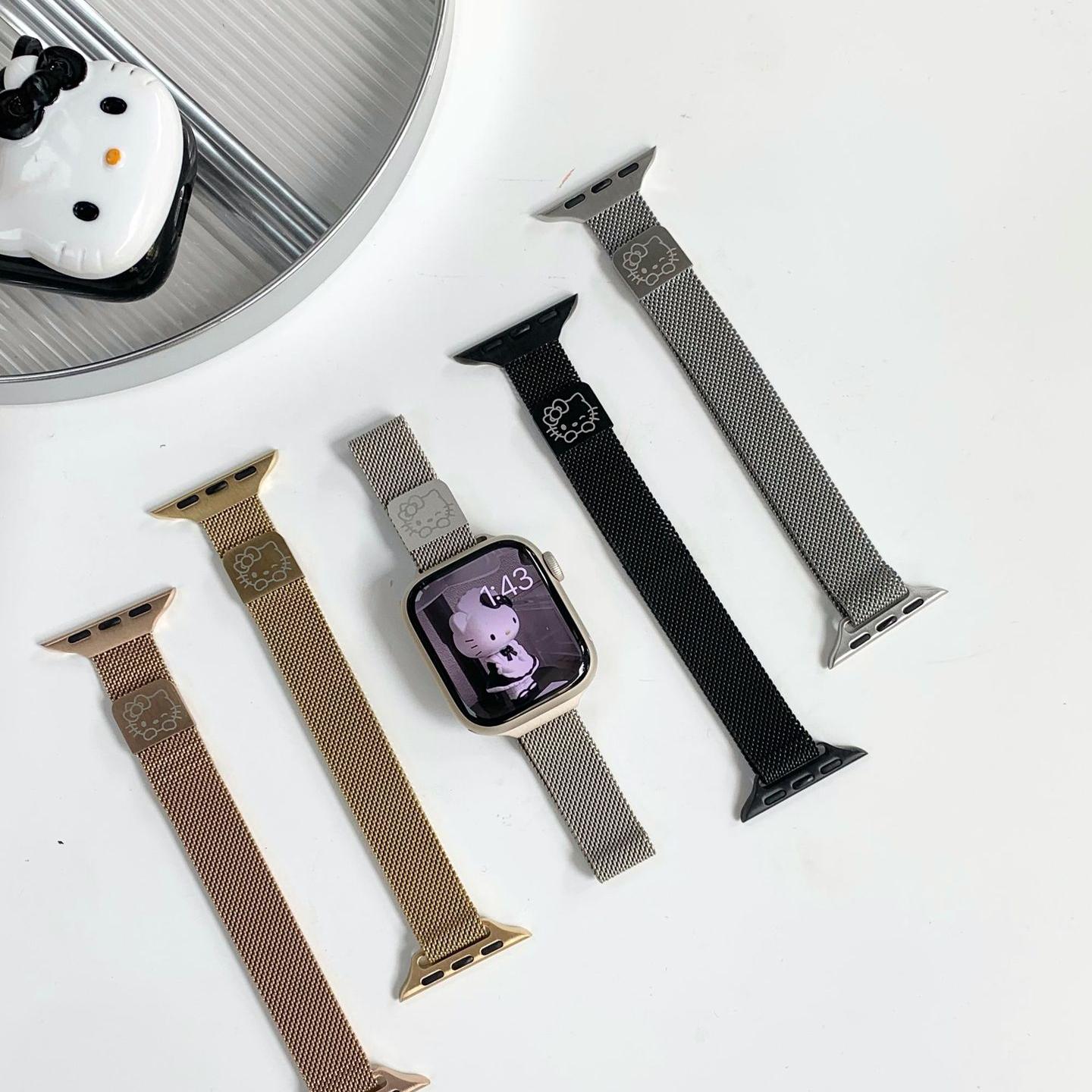 适用苹果手表凯蒂猫细款米兰金属表带apple watchSE/8/7/6/5 /43