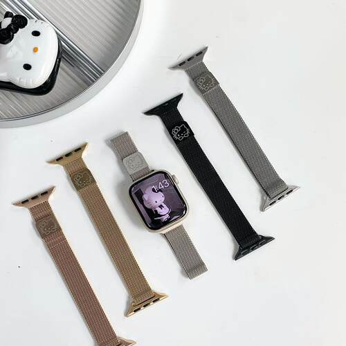 适用苹果手表凯蒂猫细款米兰金属表带apple watchSE/8/7/6/5 /43