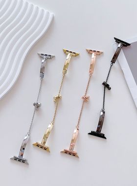 适用苹果金属表带applewatchT型细款表带iwatch8不锈钢手镯款表带