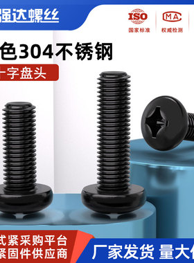 黑色304不锈钢十字盘头螺丝钉圆头精密螺栓M1.6M2M3M4M5M6M8M10