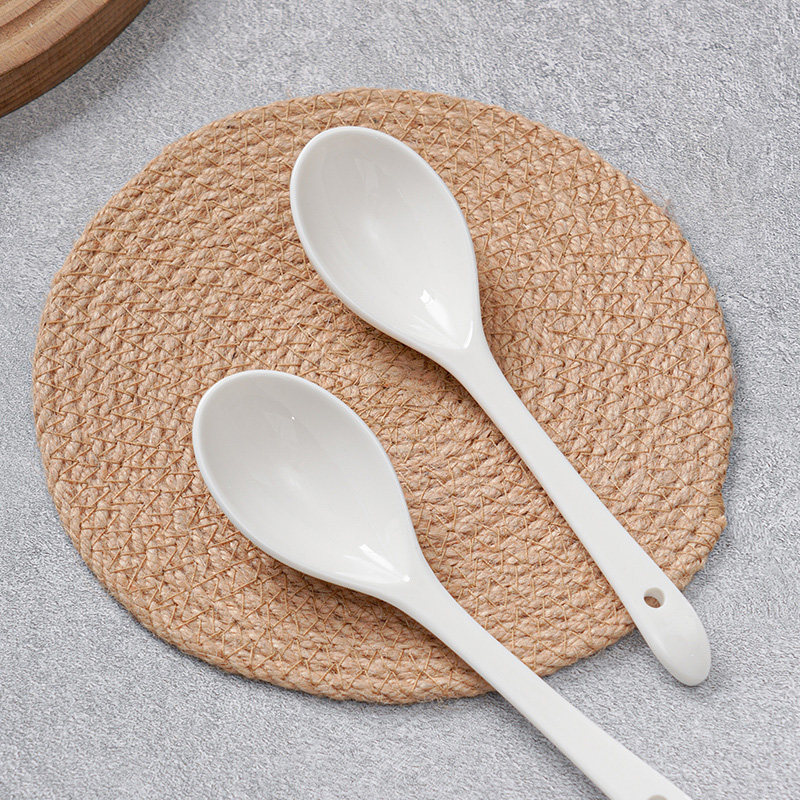 新款陶瓷勺加长手柄家用喝汤喝汤勺饭馆餐厅酒店搅拌勺汤粉面用勺