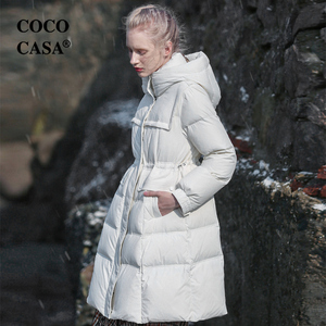 cococasa设计感白色收腰羽绒服女中长款2022冬新零鹅绒潮鸭绒外套