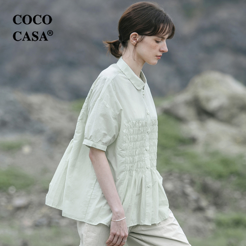 cococasa法式薄荷绿衬衫女宽松娃娃款上衣2024夏季新韩版文艺小衫