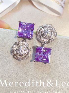 Meredith&Lee 高级感AB款不对称紫色方糖花朵精致优雅梦幻耳坠