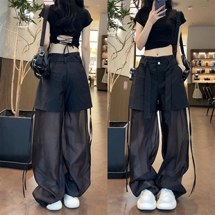 （现货）51332冰爽纱假两件休闲裤2025年夏季新款街头凉爽长裤女