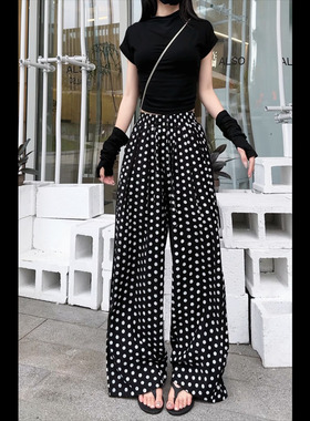 （现货）31196波点超薄休闲裤2025年新款宽松显瘦直筒百搭阔腿裤