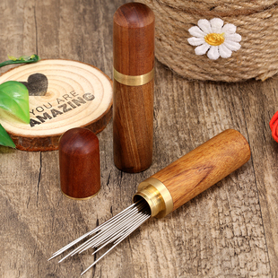 檀木针筒绣花手缝针家用手工缝衣刺绣大号被子不锈钢针套装工具