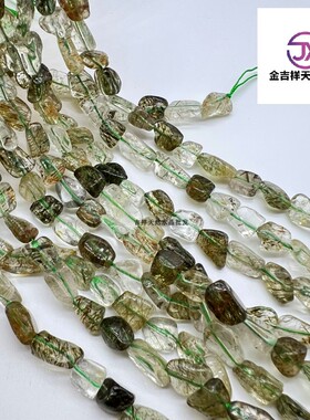 天然绿发晶碧玺发晶6*8毫米项链