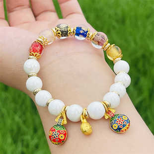 保真西藏扎基同款香灰琉璃五色彩瓷手串吞金兽多宝手链本命年男女