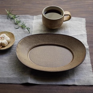 禾下|铁釉椭圆盘 手作餐盘 粗陶食器 手作陶器